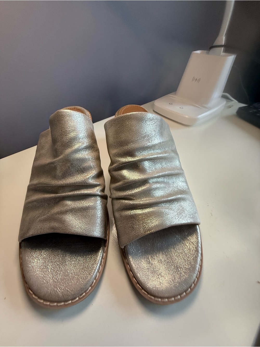 Metallic Silver Women's Slide Sandals